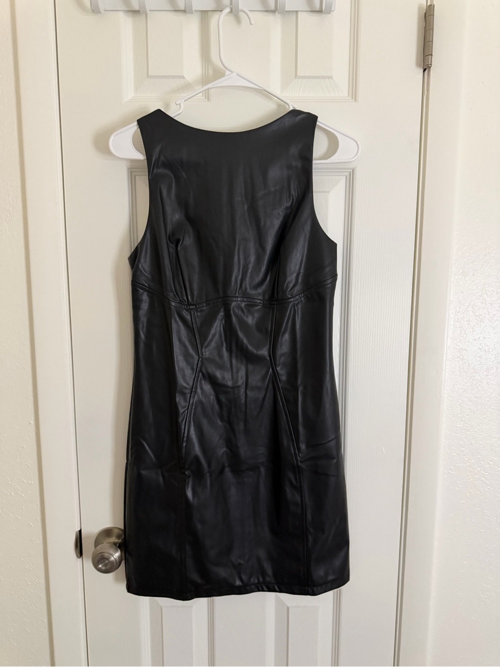Women's Black Faux Leather Sleeveless Sheath Dress